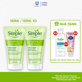 [LS] Combo 2/ Tuýp lẻ sữa rửa mặt Simple lành tính và hiệu quả cho mọi loại da 150ml, 150mlx2