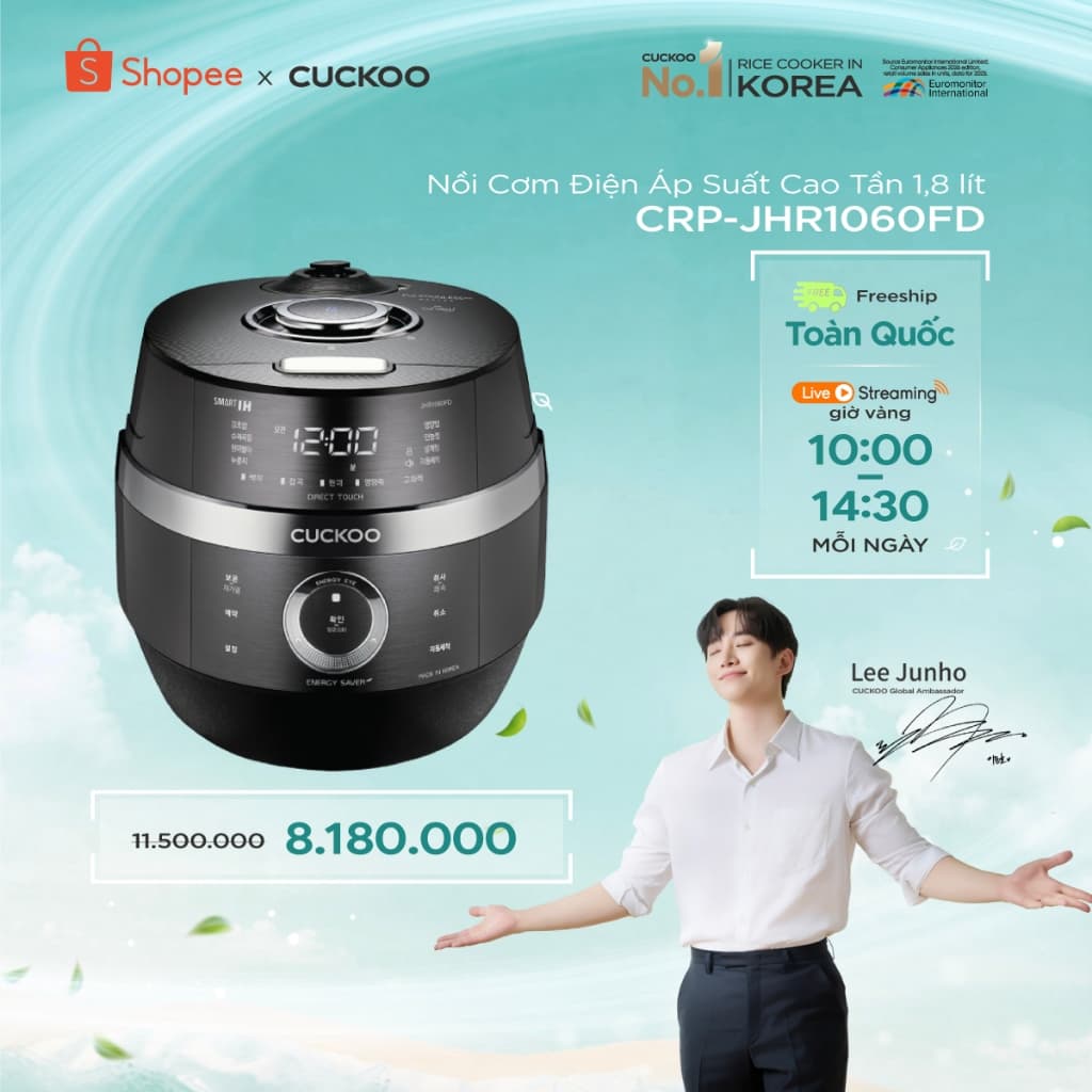 Nồi cơm điện áp suất cao tần Cuckoo CRP-JHR1060FD dung tích 1.8L-Công suất 1445W-Phiên bản nội địa, sử dụng Tiếng Hàn