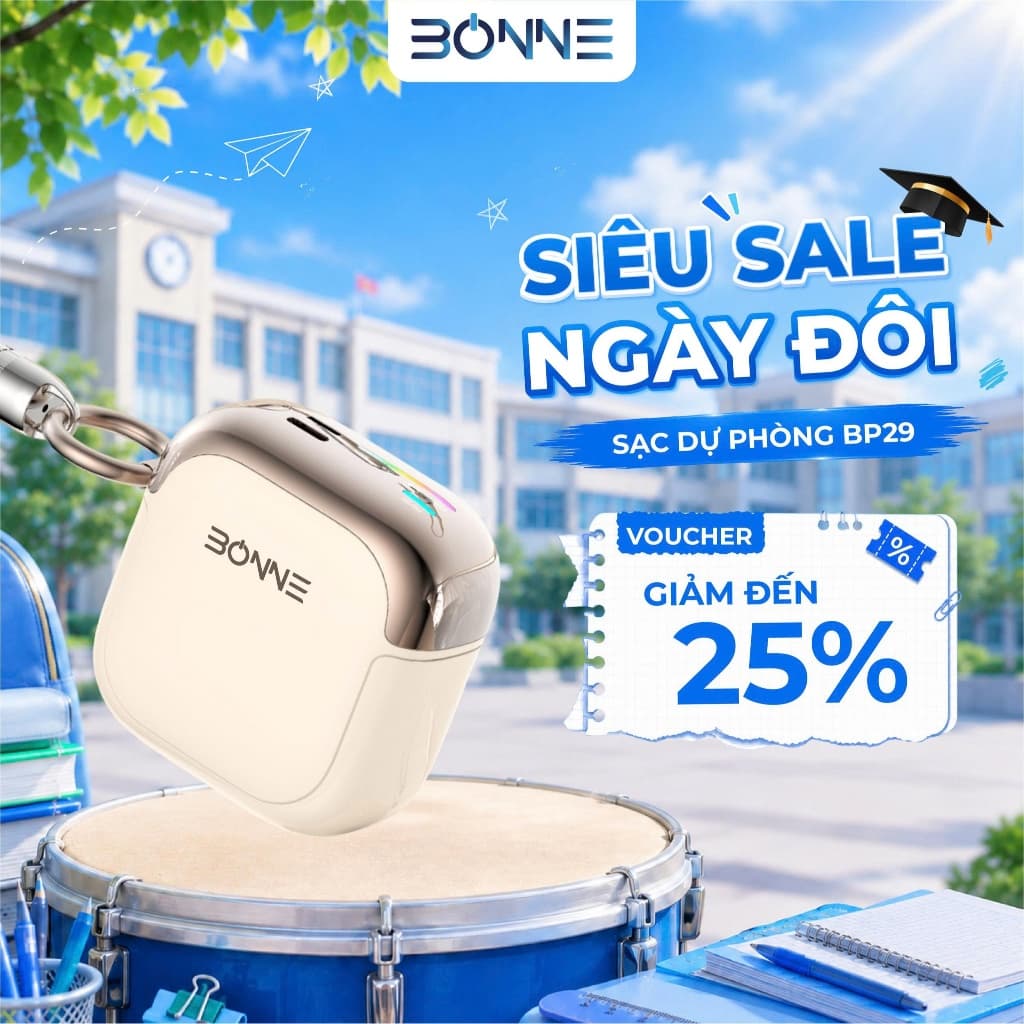 Sạc Dự Phòng Mini BP29 Chính Hãng BONNE TECH , Tích Hợp Dây Đeo Type C To L , Bảo hành 12 Tháng.