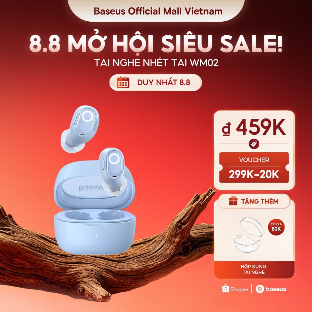 Tai nghe nhét tai không dây BASEUS WM02 bluetooth 5.3 TWS chống ồn thời lượng pin lên đến 25 giờ