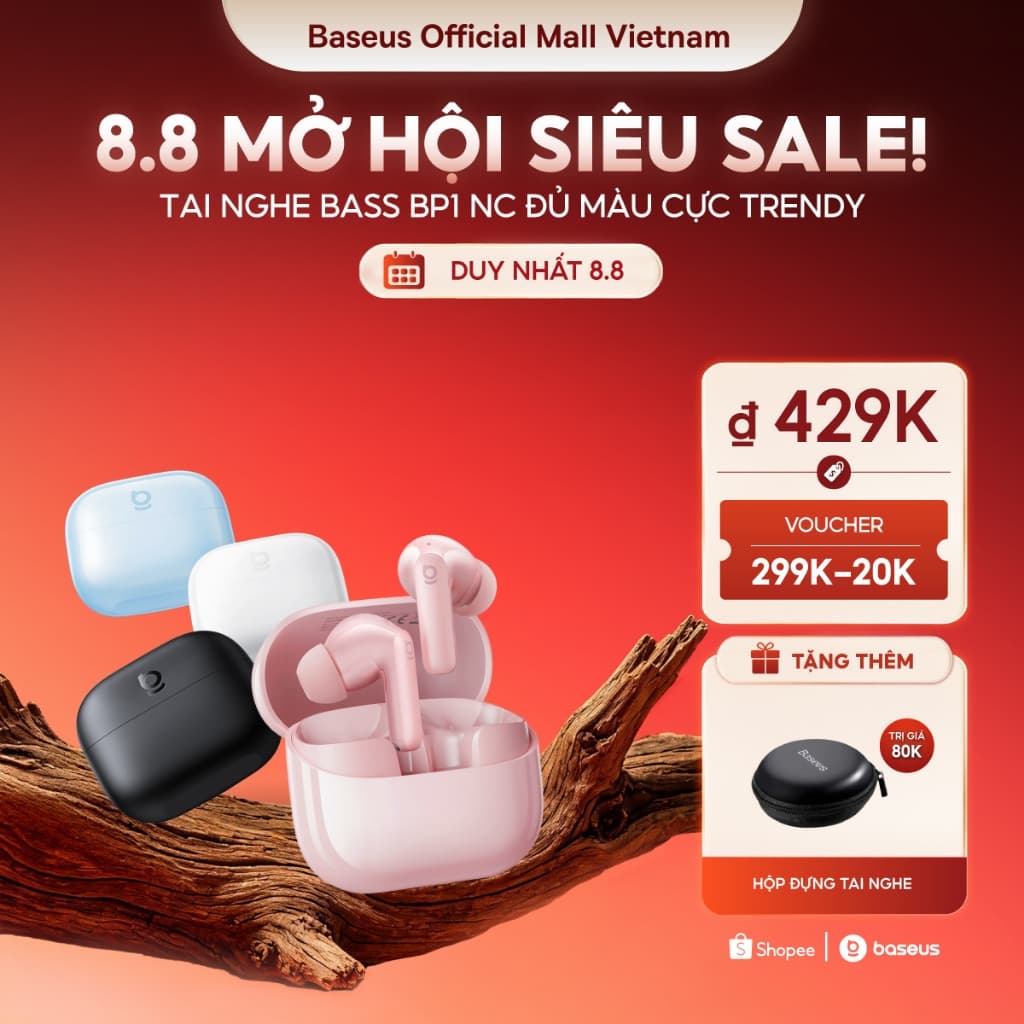 [MỚI VỀ - MÀU TRENDY] Tai Nghe Không Dây Baseus BP1 NC Chống Ồn Thông Minh,Chống Nước,Pin 41h,Chill Trọn Mọi Khoảnh Khắc