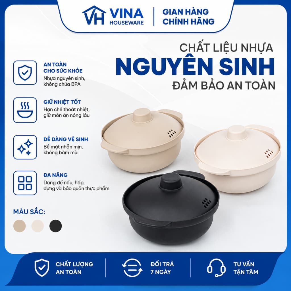 Âu Trung Nhật 6419 Thố Nhựa Có Nắp Nhựa PP Nguyên Sinh Đựng Thực Phẩm Dùng Được Lò Vi Sóng