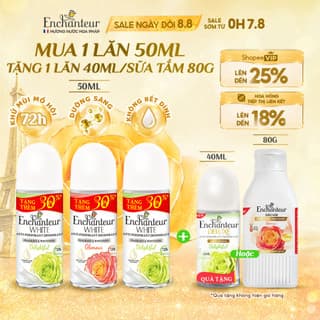 [TẶNG LĂN 40ML] Lăn Khử Mùi Enchanteur Deluxe/White Hương Nước Hoa Pháp 50ml