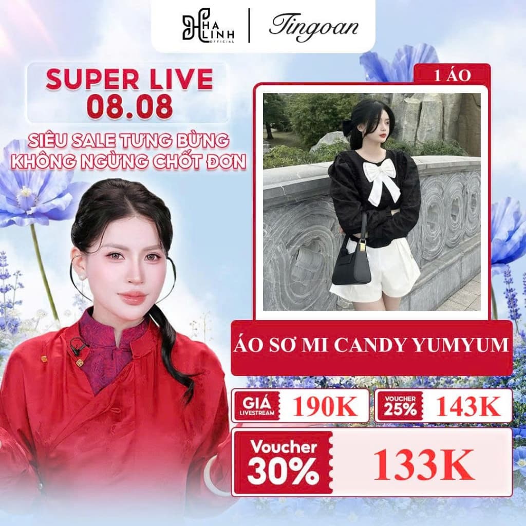 VHL X TINGOAN® - Áo cổ tròn đen đinh nơ ngực phối cúc ngọc CANDY YUMYUM TOP/BL