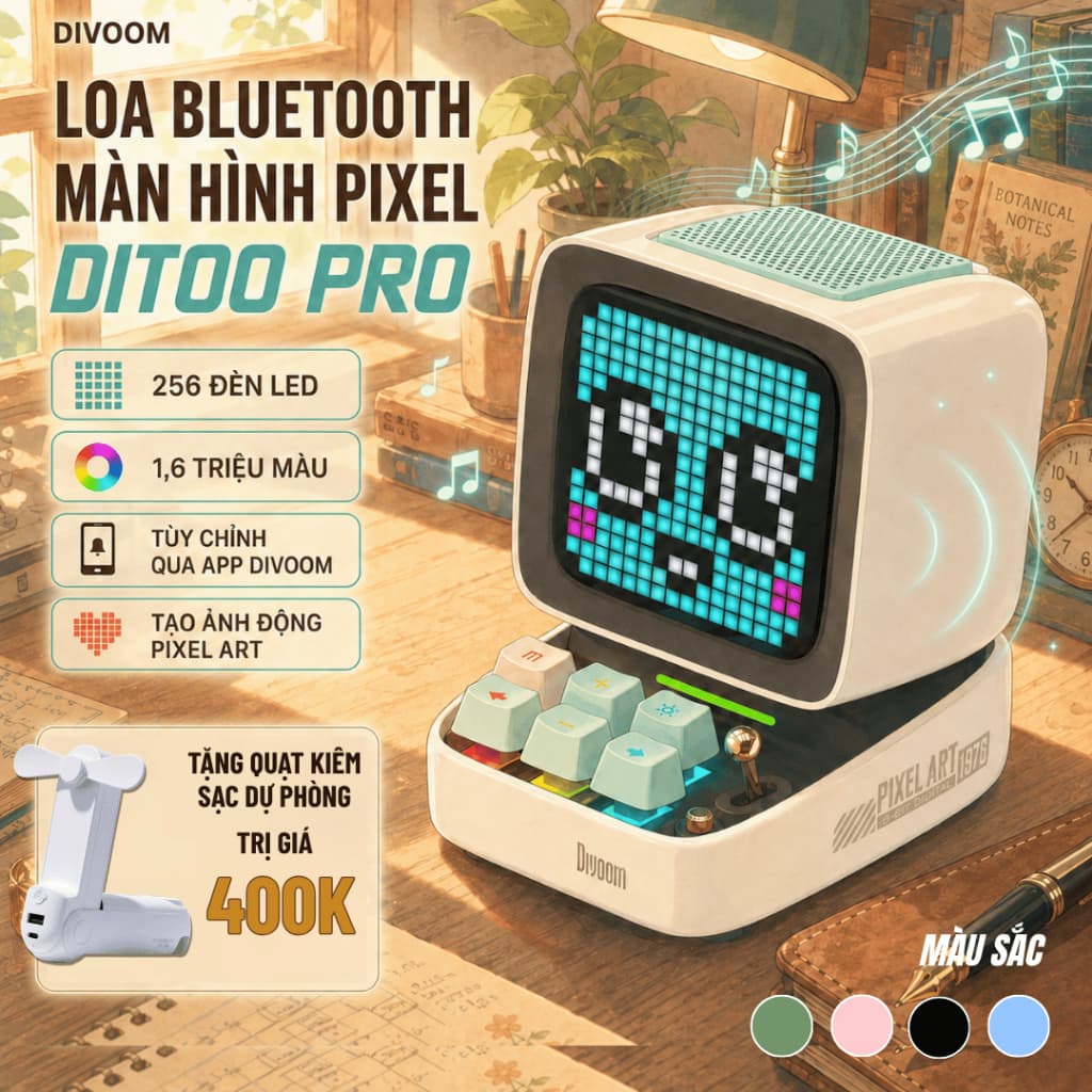 Loa Bluetooth DiToo Pro/ Plus Divoom, công suất đến 15W, màn hình LED 256 RGB 1.6 triệu màu đèn bàn phím-Chính hãng1năm