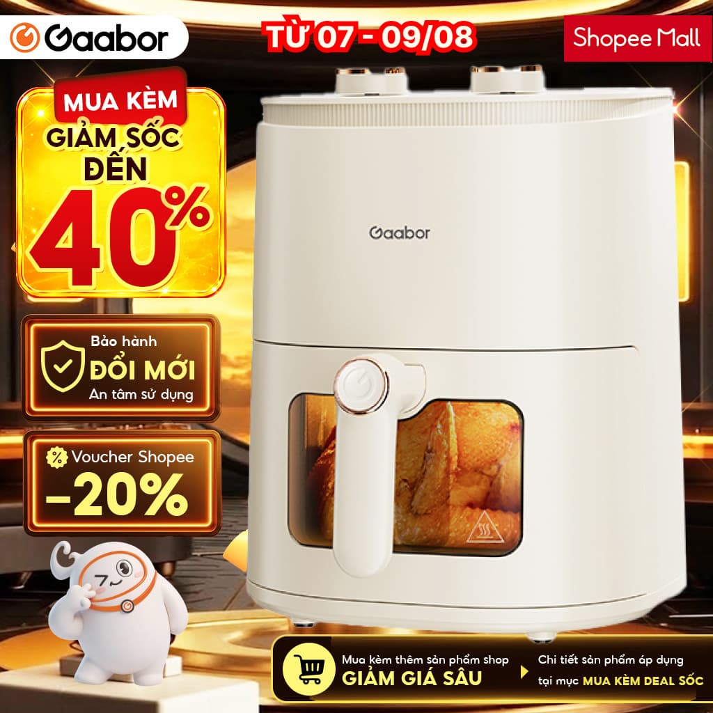 Nồi chiên không dầu 5L Gaabor AF-45M01A nút cơ thế hệ mới cửa kính trong suốt núm đôi tuần hoàn khí