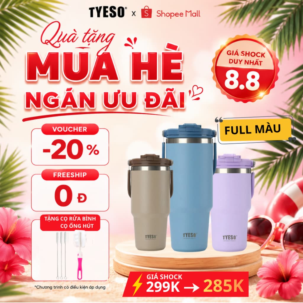 Ly giữ nhiệt TYESO mẫu mới bằng thép không gỉ 304 tay cầm công thái học chống tràn giữ nhiệt 12h