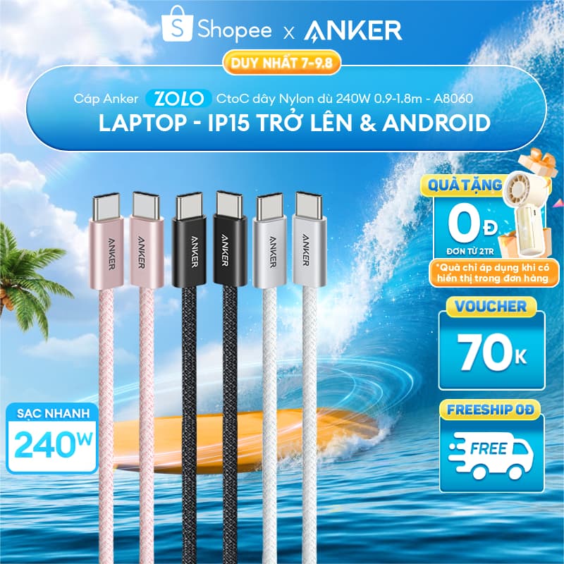 [Cho iPhone 15-17 Android Laptop] Cáp sạc nhanh ANKER Zolo USB-C to USB-C | Công suất 240W | Chuẩn chip E-Maker - A8060