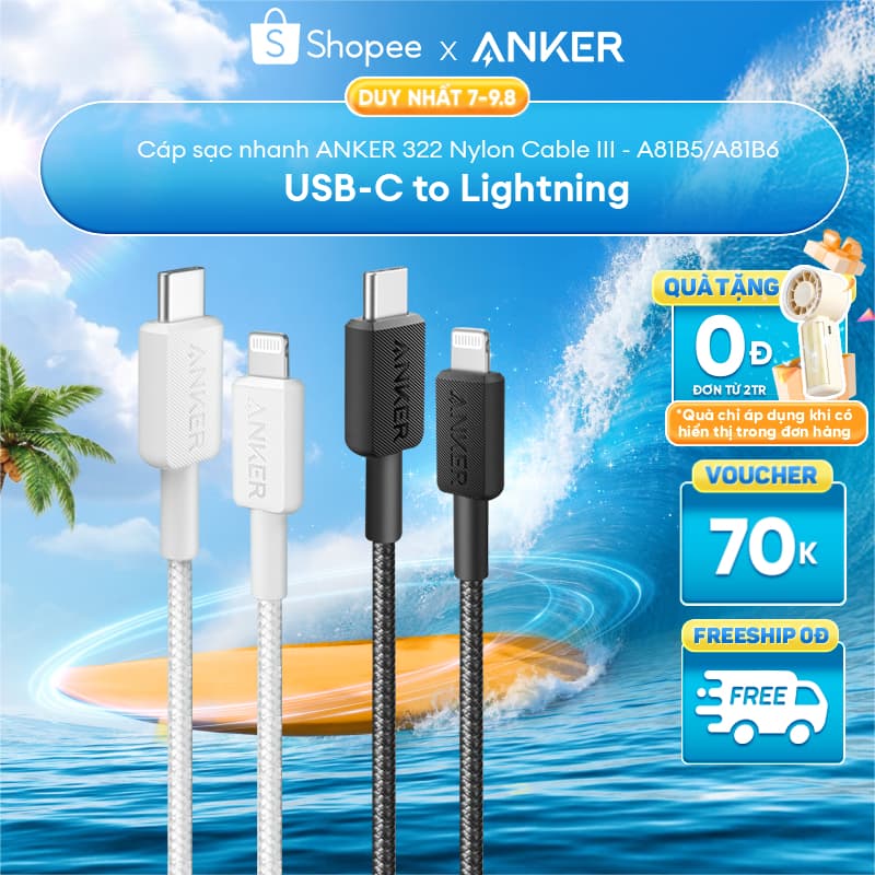 [Cho iPhone 8 -14] Cáp Sạc Nhanh ANKER 322 Nylon Dù USB-C to Lightning | Đạt chứng nhận MFi Apple | Chắn chắc - A81B5/6