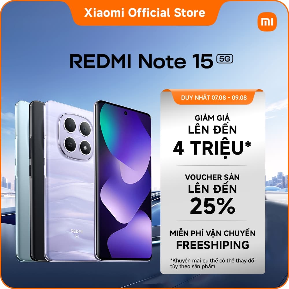 Điện thoại thông minh Redmi Note 15 5G (6+128GB|8+256GB)|Pin 5520mAh với thiết kế mỏng nhẹ