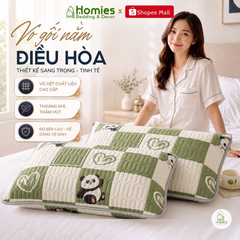 Vỏ Gối Điều Hòa Latex HOMIES Bedding & Décor Họa Tiết Vải Tencel Chất Liệu Mát Lạnh Thoáng Khí - Mát Rượi (45cm x 65cm)