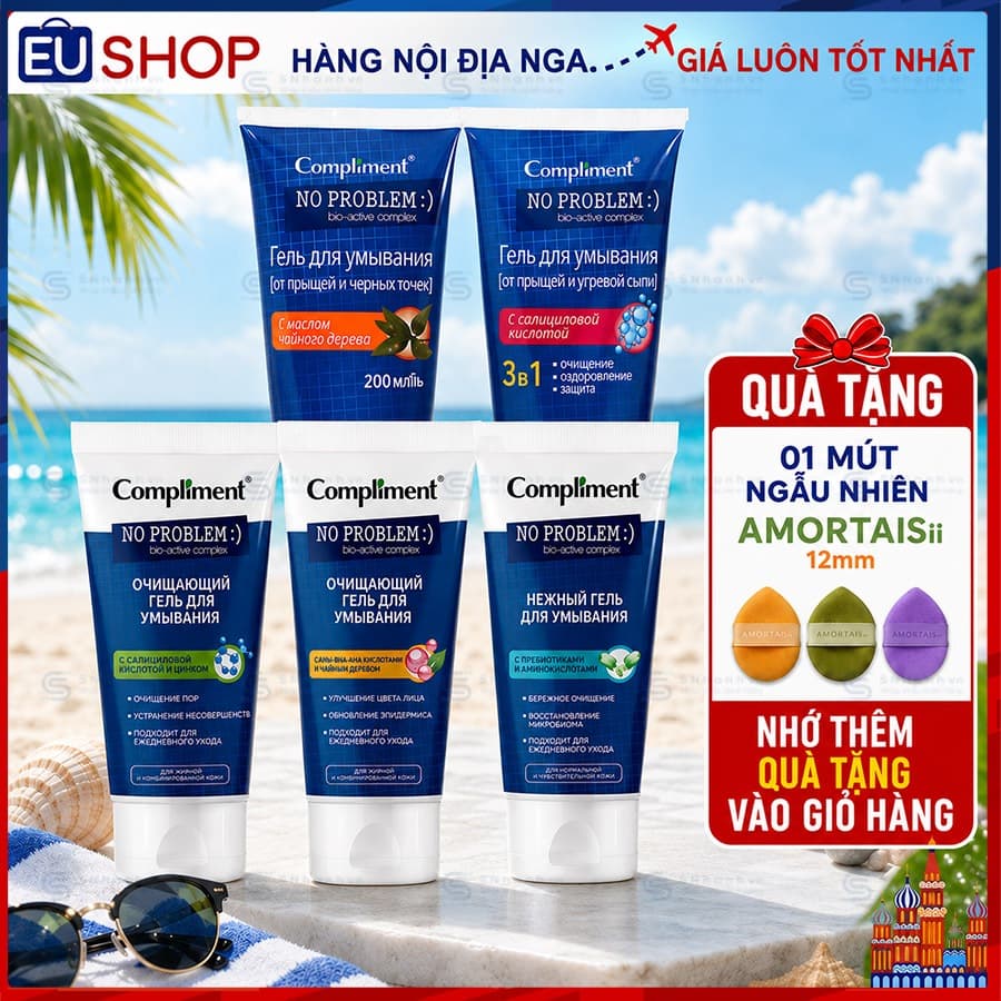Gel rửa mặt Compliment No Problem giảm viêm, mụn 200ml