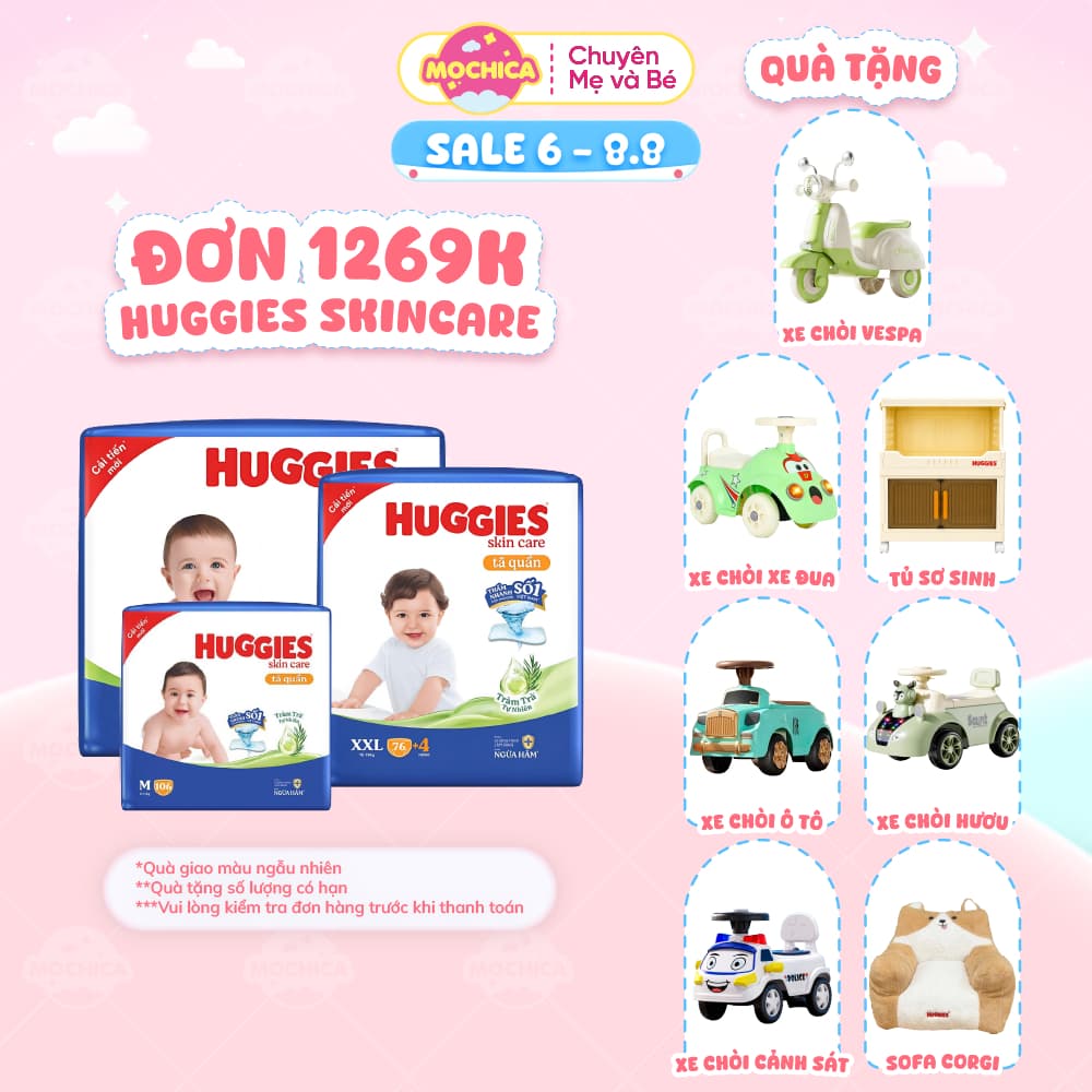 [Siêu nhiều miếng] Bỉm/Tã quần Huggies Tràm Trà Tự Nhiên SKINCARE thấm hút nhanh đủ size - Mochica