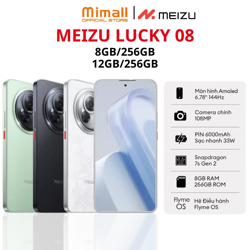 Điện Thoại Meizu Lucky 08 | Màn Hình LTPO Amoled 6.78" 144Hz | Snapdragon 7s Gen 2 |  Pin 6000mAh Sạc 33W | Chính Hãng