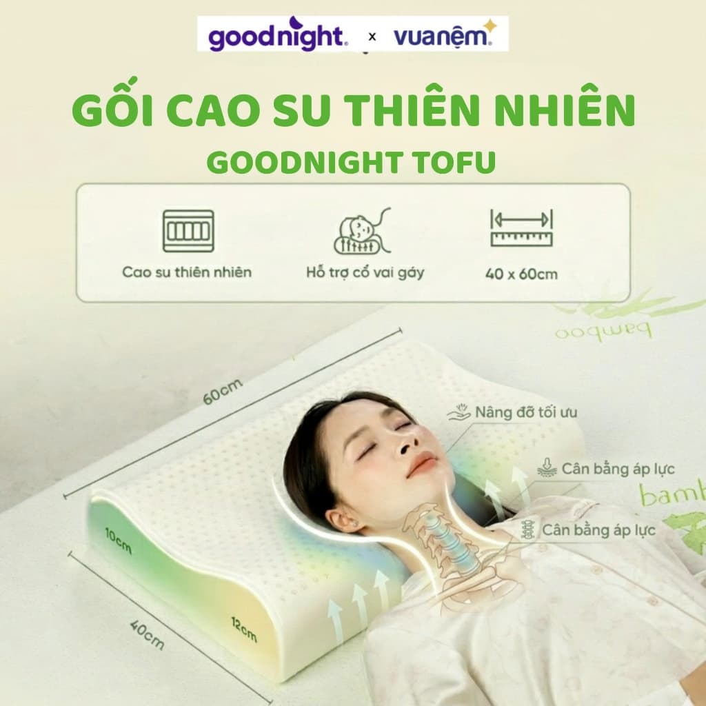 Gối cao su thiên nhiên, Gối công thái học Goodnight Tofu -Gối cao su tự nhiên, Gối thiết kế hiện đại