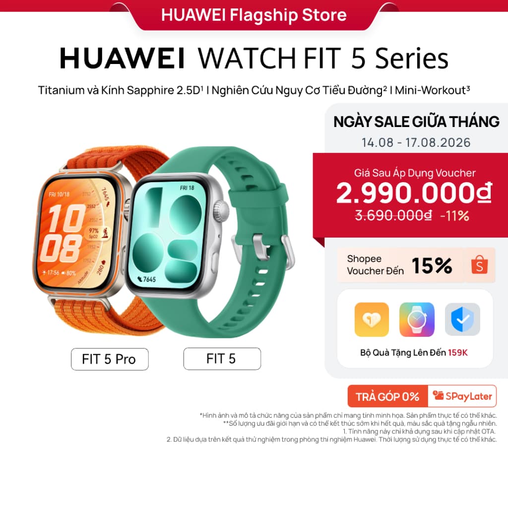 Đồng Hồ Thông Minh HUAWEI WATCH FIT 5 Series |Titanium & Kính Sapphire 2.5D| Nghiên Cứu Nguy Cơ Tiểu Đường| Mini-Workout