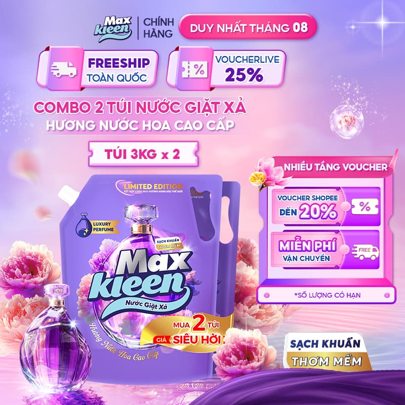 Combo 2 Nước Giặt Xả MaxKleen Hương Nước Hoa Cao Cấp