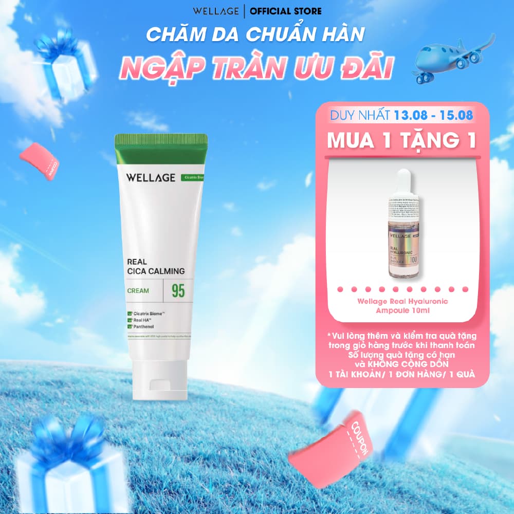 Kem dưỡng Wellage Real Cica Calming 95 Cream – Làm dịu da 95% Madecassoside, phục hồi & khoá ẩm 80ml