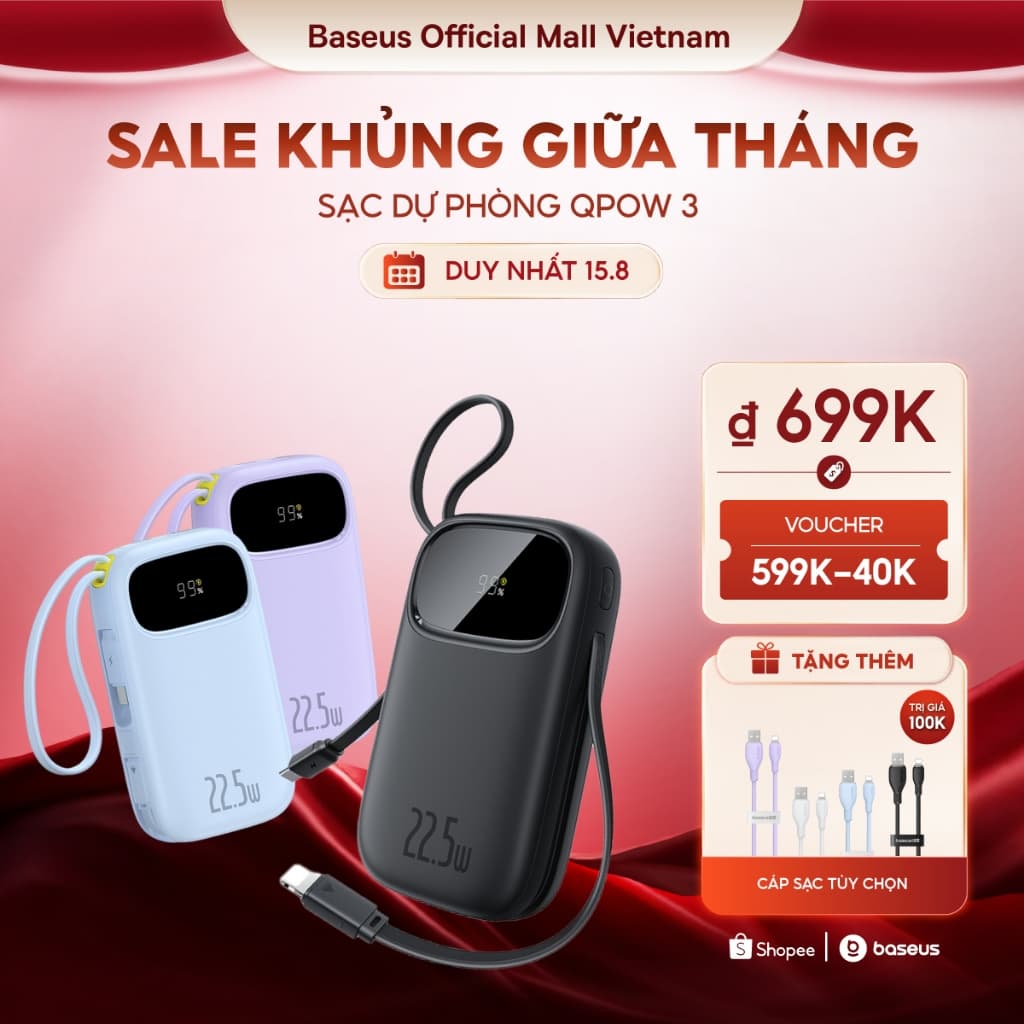 [MỚI VỀ - Chứng nhận CCC] Sạc Dự Phòng Baseus Qpow2 & Qpow 3 20000mAh PD 22.5W 30W 45W TypeC & IP 2 Cho iP