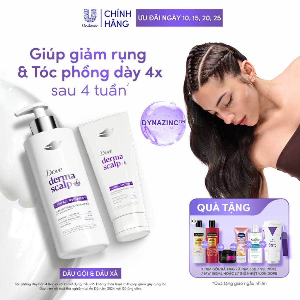 Combo Gội Xả Giảm rụng & Giúp tóc Phồng dày Dove Derma Hairfall Mới 350G, 300G *