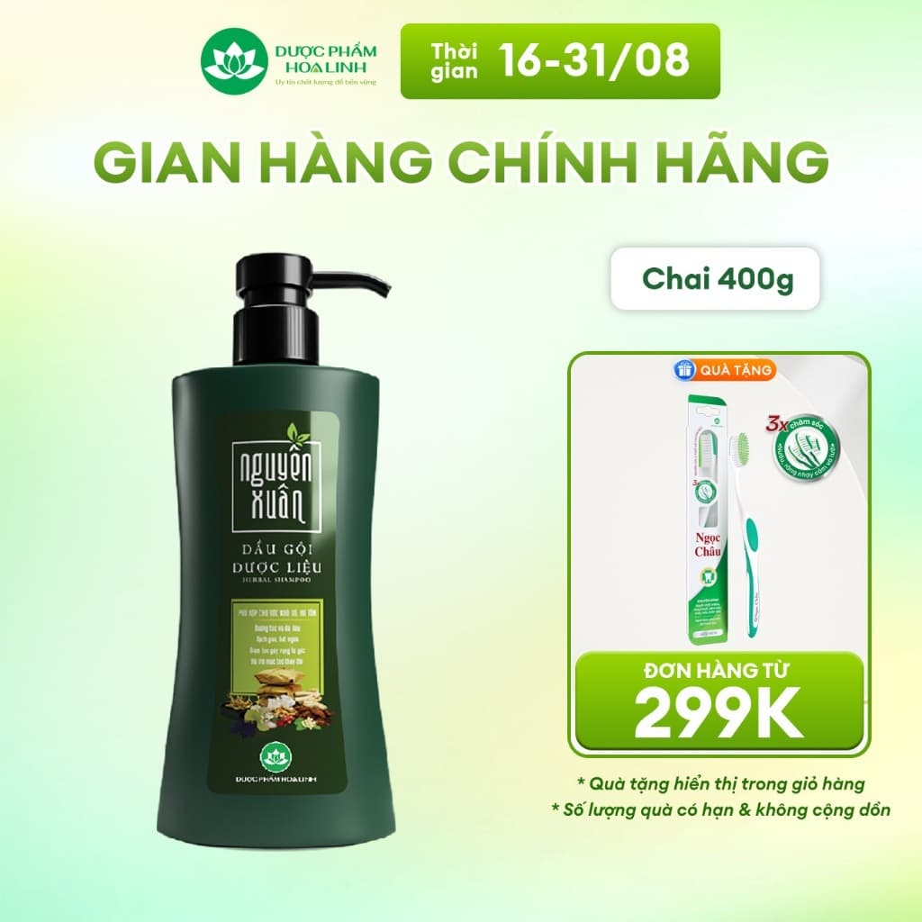 Dầu Gội Dược Liệu Nguyên Xuân Xanh Dưỡng Tóc 365g KM 35g - giá không đổi