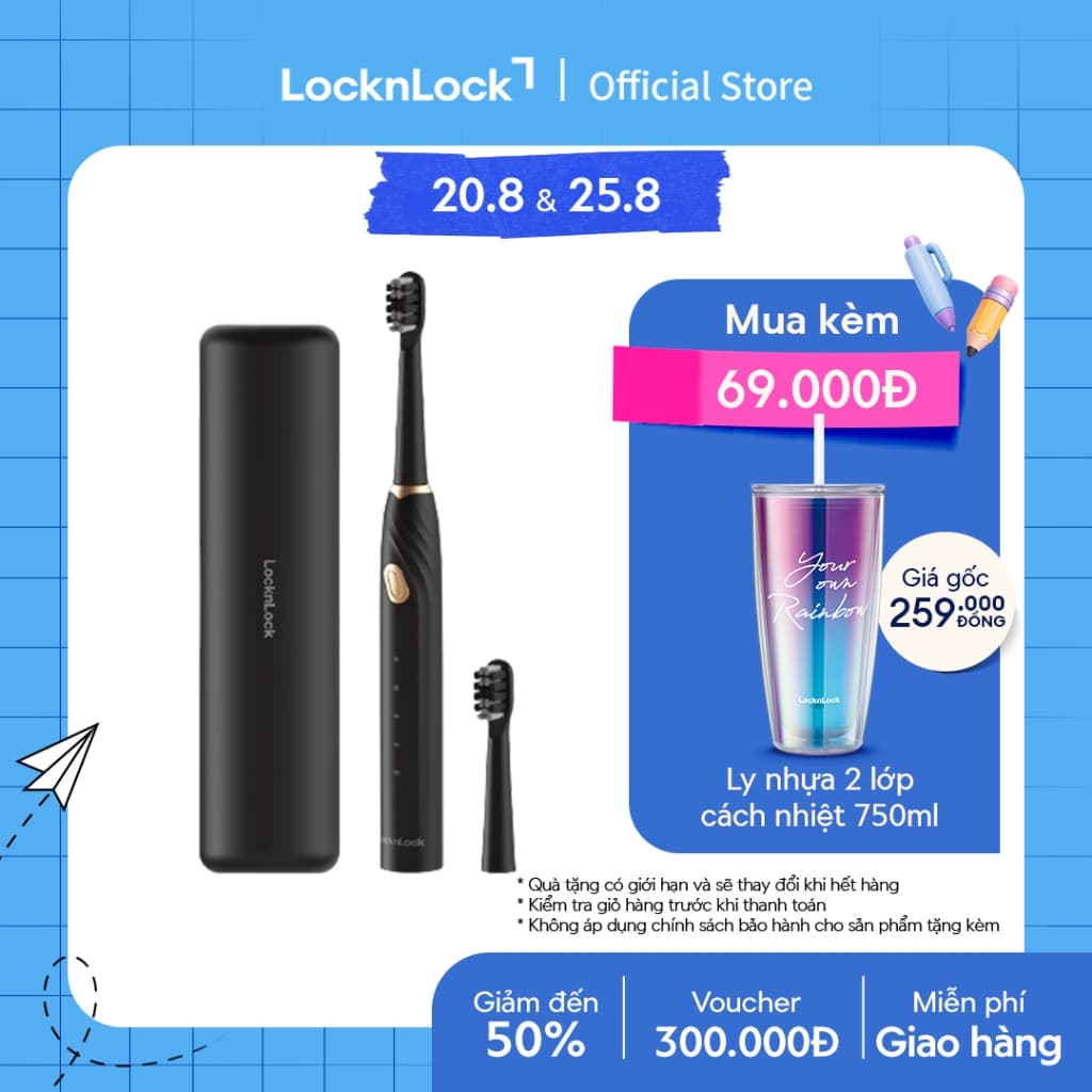 Bàn chải điện Lock&Lock Sonic Electric Toothbrush 35,000 VPM 5 chế độ ENR321BLK