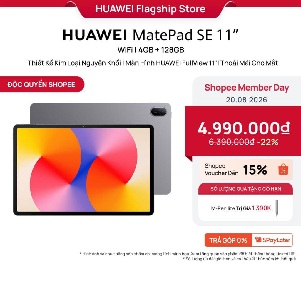 Máy tính bảng HUAWEI MatePad SE 11”| Thiết Kế Kim Loại Nguyên Khối||Màn Hình HUAWEI FullView 11" Thoải Mái Cho Mắt