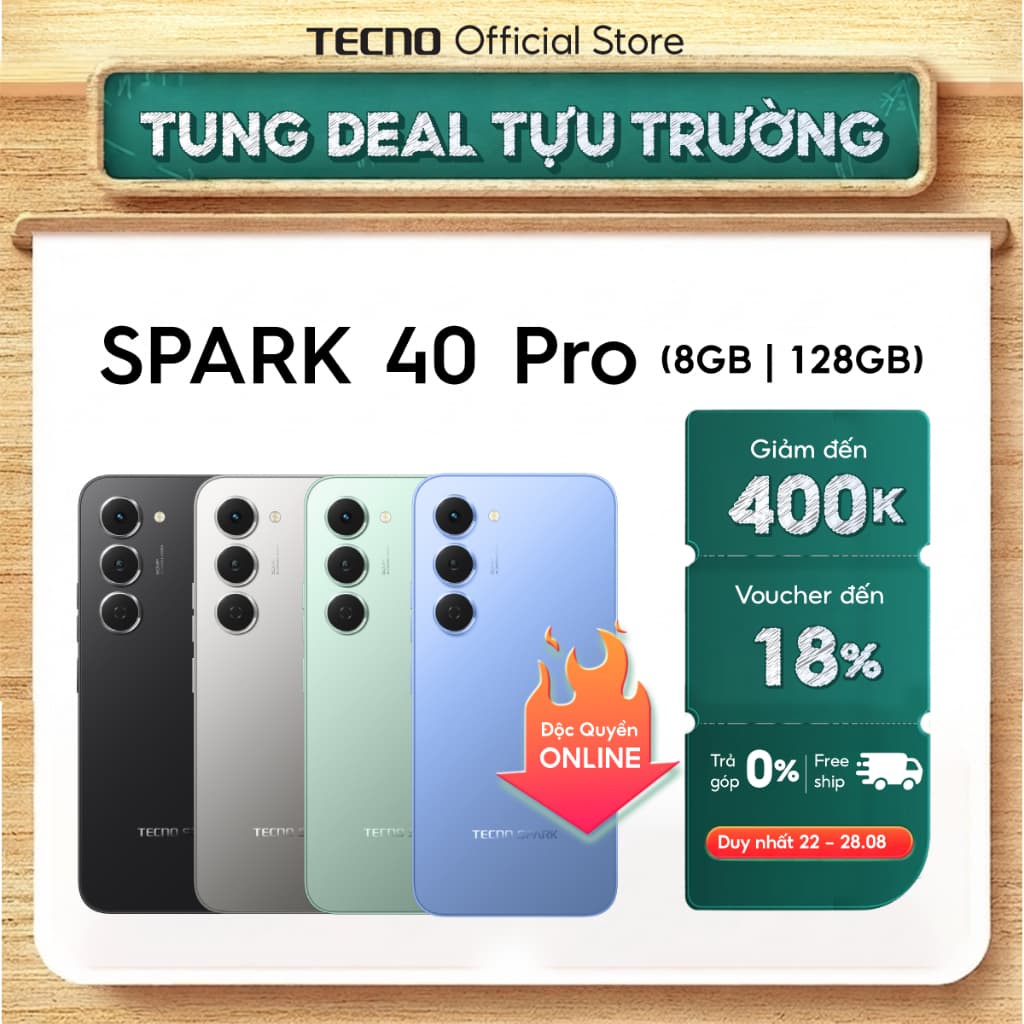 Điện thoại TECNO SPARK 40 PRO (8+8)GB/128GB - Màn hình AMOLED 1.5K & 144Hz | Mỏng 6.69mm | 5200mAh sạc 45W