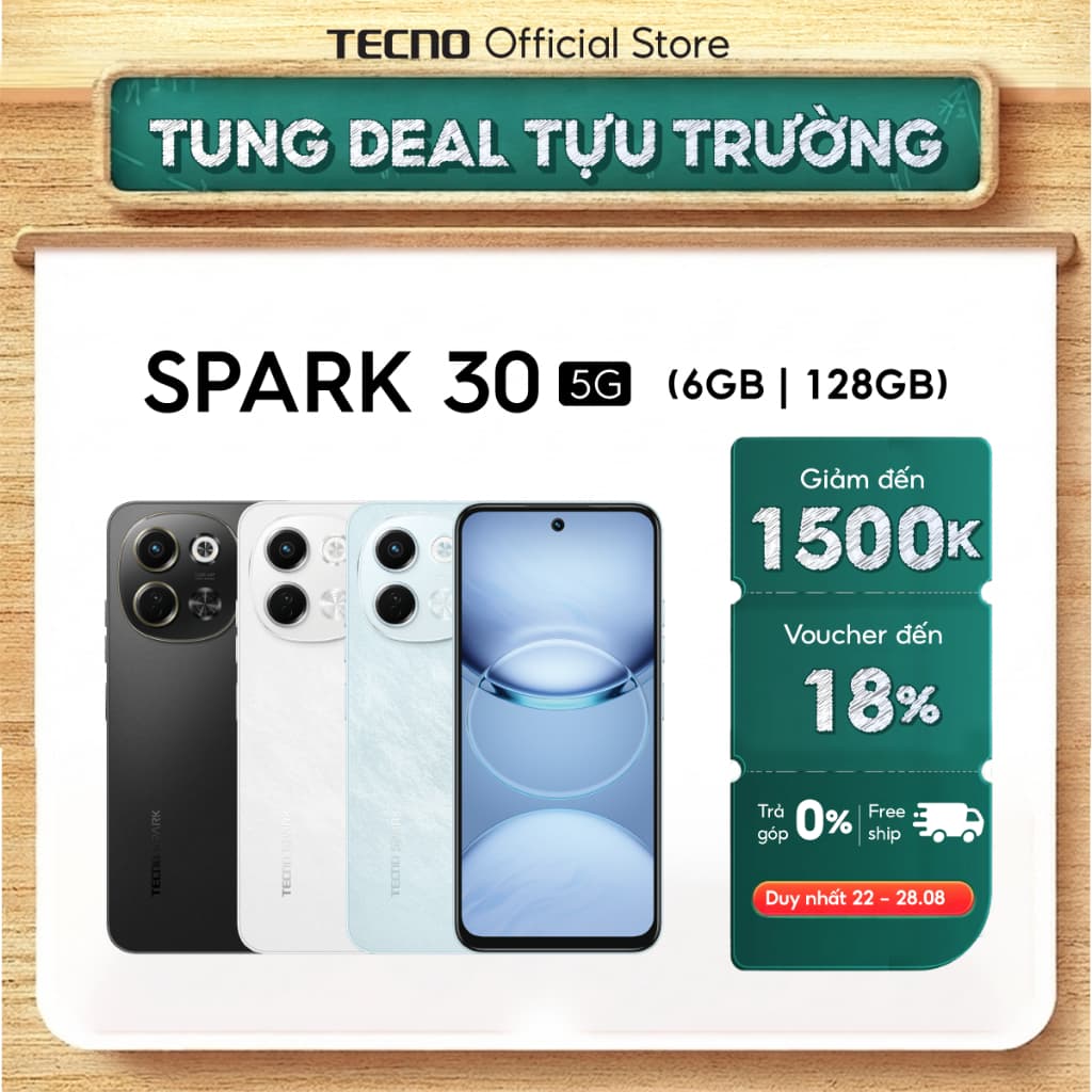 Điện Thoại Tecno Spark 30 5G | (6+6)GB/128GB | Camera 108MP | Màn Hình 6.67" 120Hz |Chính Hãng