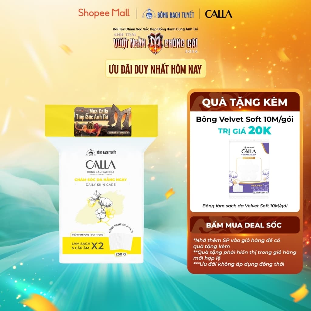Bông tẩy trang làm sạch da Bông Bạch Tuyết Calla mềm mịn 250gr (395 Miếng/Túi)