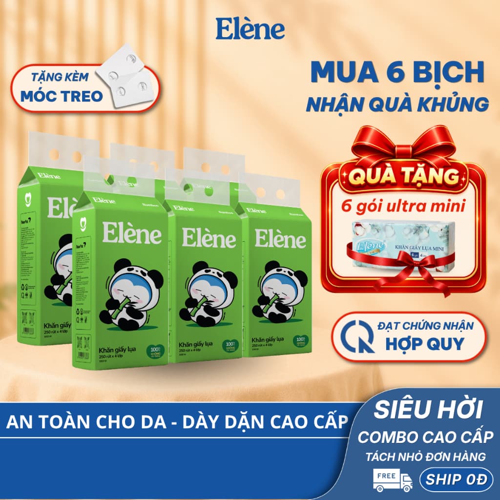 [LIVESTREAM] MUA 6 NHẬN 12 Combo 6 Bịch Giấy Lụa Tre Rút Đáy Elene 4 Lớp 250 Lần Rút Tặng 6 Gói Giấy Ultra Mini