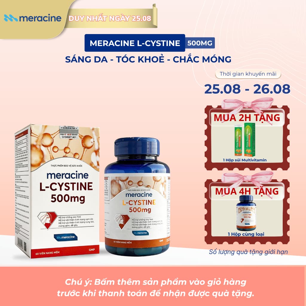 [LIVE KOL] Viên Uống Meracine L-Cystine Giúp Sáng Da, Hỗ Trợ Giảm nám, Giảm Mụn, Rụng Tóc, Giảm Gãy Móng Lọ 60 Viên