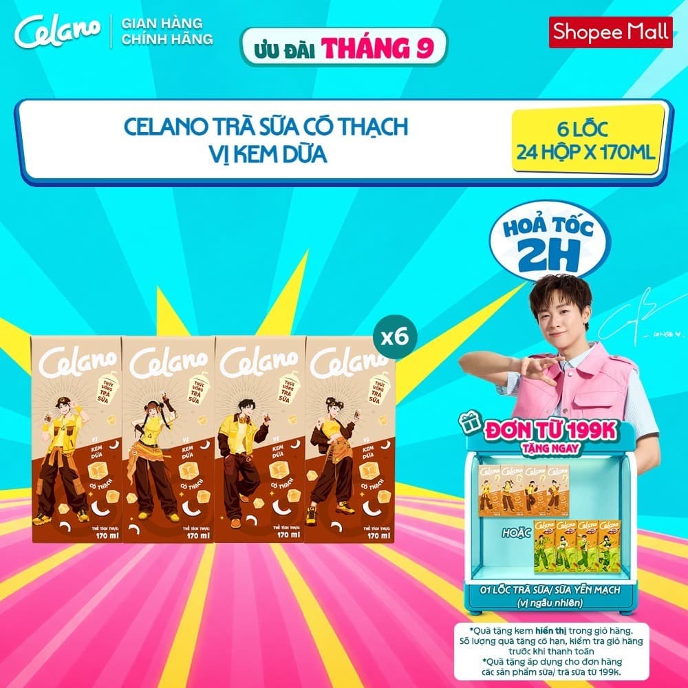 [TX] [VỊ TỰ CHỌN] Combo 6 lốc Trà Sữa CELANO Vị Caramel Muối/Kem Dừa/Gạo Rang  (6 lốc x 4 hộp x 170ml)