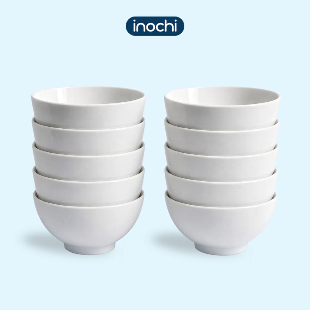 Set 10 Chén sứ trắng trơn 10.2cm Inochi Arita - Chén ăn cơm, chén đựng thức ăn, sứ tráng men