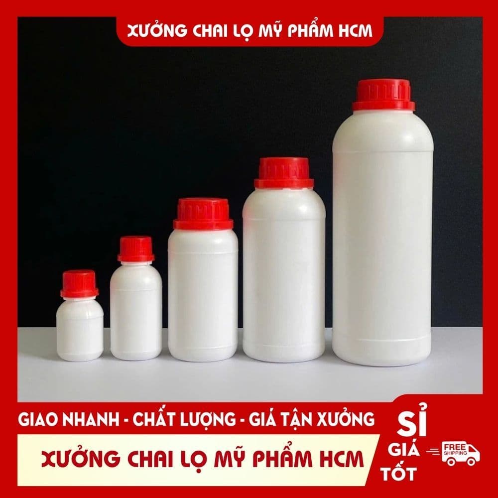 Chai chứa chất lỏng hóa chất HDPE trắng đục 250ml 500ml 1000ml nắp Galenti Seal mút đỏ
