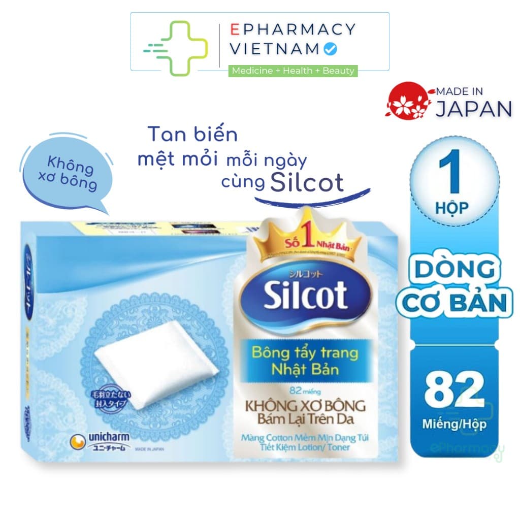 Bông Tẩy Trang SILCOT Unicharm Nhật Bản Mềm Mịn, Không Bông Xù - Hộp 82 Miếng