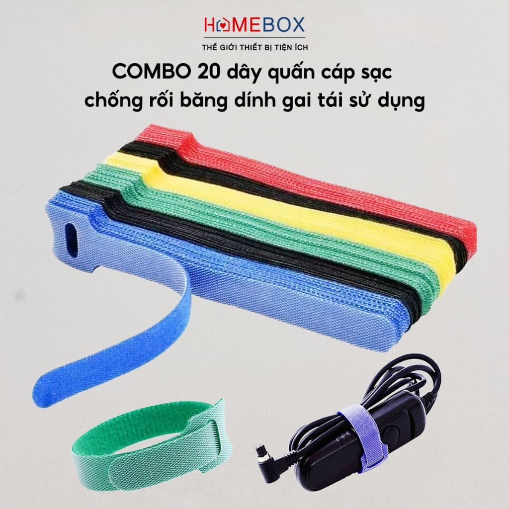 COMBO 20 Dây Quấn Cáp Sạc Chống Rối Băng Dính Gai Tái Sử Dụng Dây Buộc Cố Định Dây Điện Đa Năng