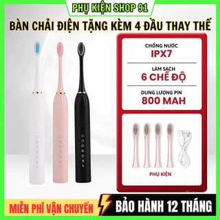Bàn Chải Điện Đa Năng Thông Minh SONIC , Máy Đánh Răng Sóng Âm , Tặng 4 Đầu Thay Thế