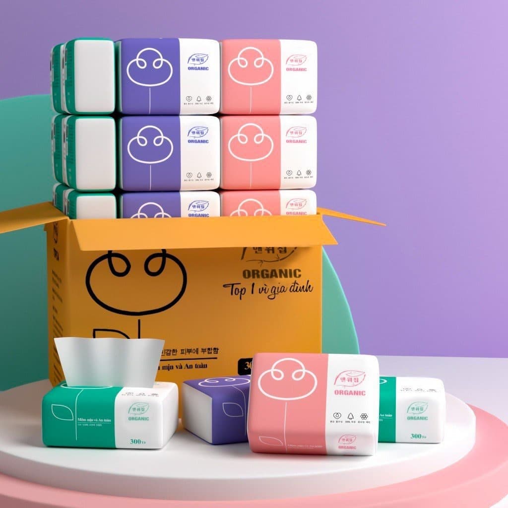 Thùng 30 gói giấy ăn rút Organic giấy 3 lớp, 300 tờ/ gói - hàng chuẩn cao cấp, giấy ăn gấu trúc dai mịn đẹp