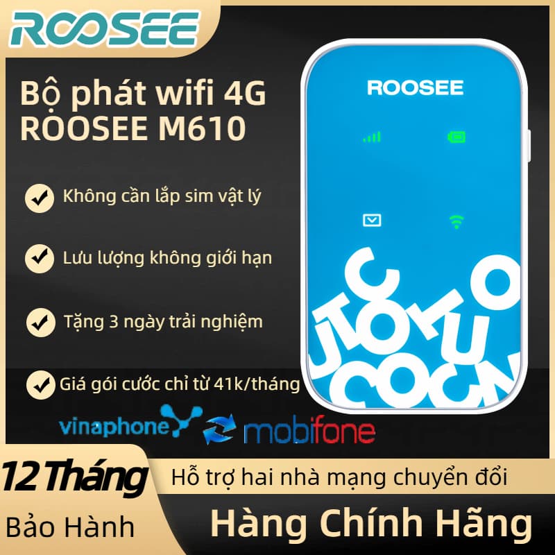Bộ phát wifi 4G ROOSEE M610 -wifi di động, không cần lắp sim , hai mạng chuyển đổi, wifi 4G