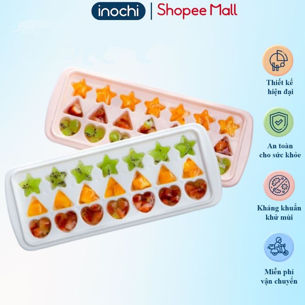 [VOUCHER ĐỘCQUYỀN] Khay làm đá Inochi Kari, nắp đậy thông minh, nhiều hình, không BPA, làm đá, thạch