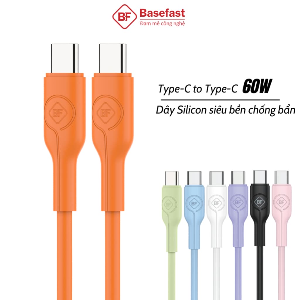 Dây sạc nhanh Type C 60W basefast cáp sạc C TO C cao su non siêu bền cho Phone 15 16 17 samsung oppo