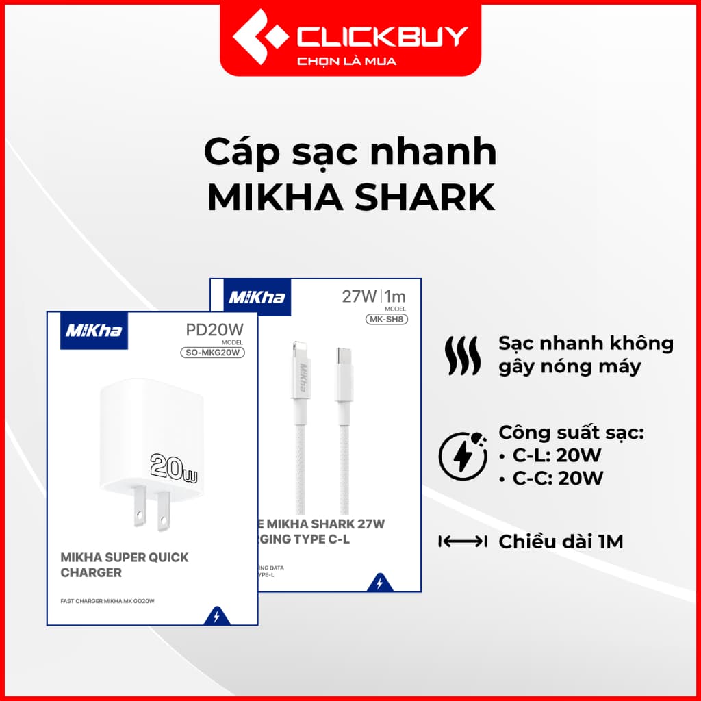 Bộ củ cáp sạc nhanh 20W MiKha - Độ nhiễu điện thấp, dòng ổn định, bền bỉ
