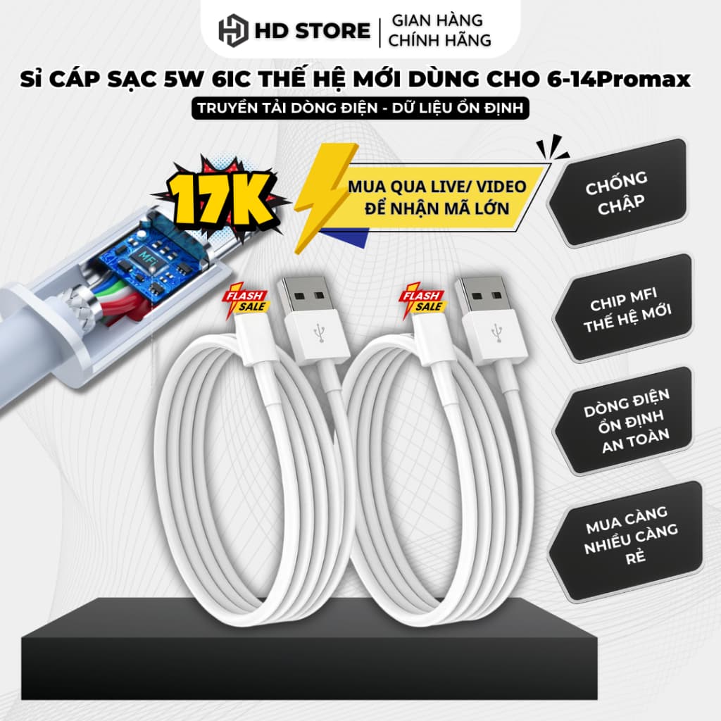COMBO 5 Cáp Sạc 5W MFi 1m Dành Cho Điện Thoại 6–14 Pro Max / PLus