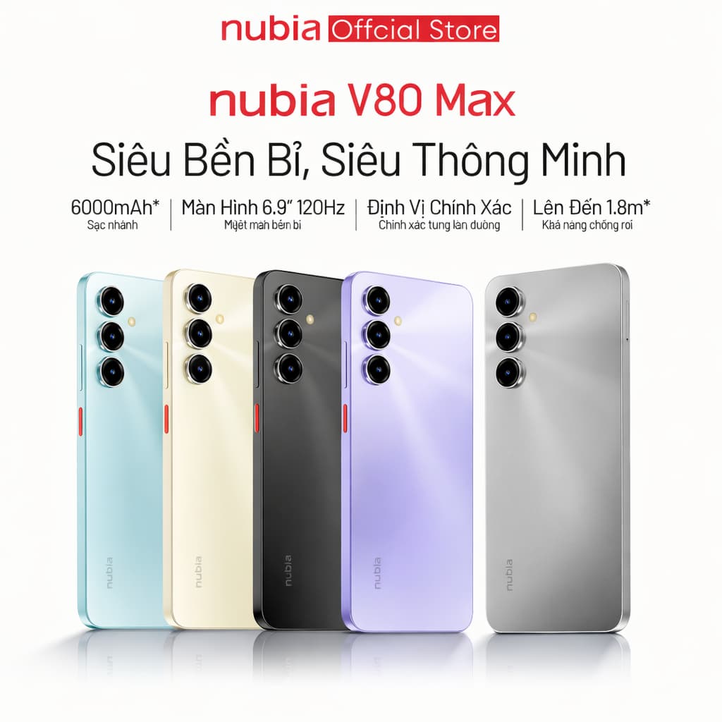 [Bán Chạy] Điện thoại di động Nubia V80 Max 20GB (8+12) I 256GB - Pin 6000mAh I Màn hình 6.9" 120Hz I Hỗ trợ NFC