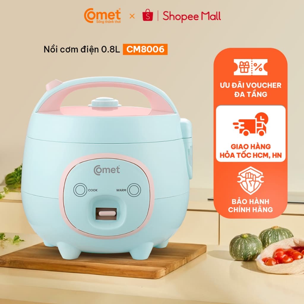 [KHO HCM] Nồi cơm điện mini 0,8L nắp gài COMET - CM8006