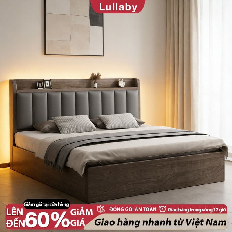 Lullaby Giường ngủ gỗ gối mềm mại đầu giường chắc chắn 1.2/1.5/1.6/1.8hợp cho phòng ngủ căn hộ/khách