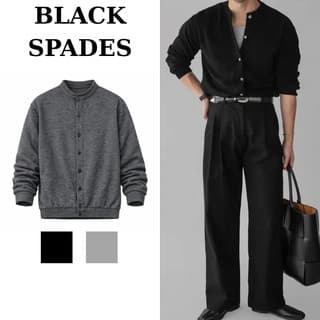 Áo Cardigan Nam Dài Tay Chất Vải Len Tăm Black Spades Cao Cấp Thu Đông - Dễ Phối Đồ