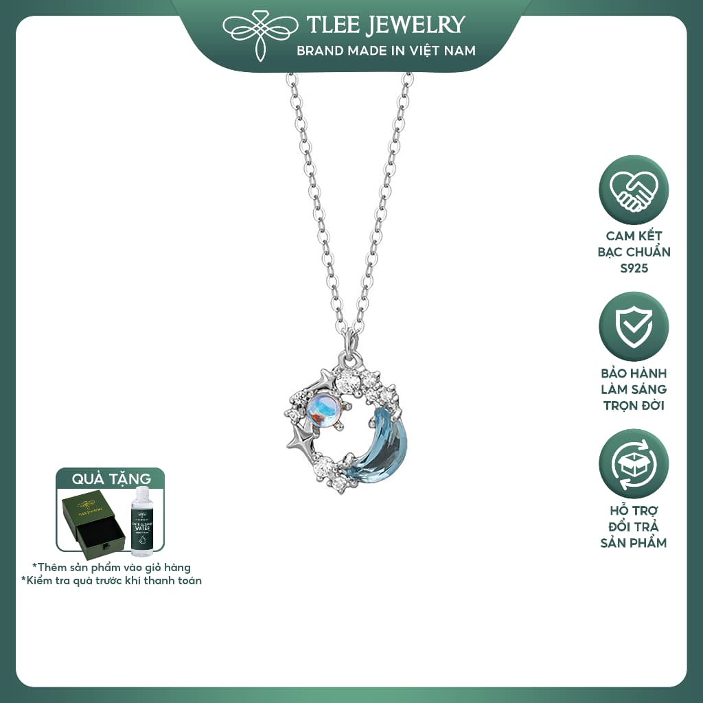 Dây chuyền bạc nữ TLEE Dreamy Moon trăng sao đính đá moonstone lấp lánh TLEE JEWELRY D0445