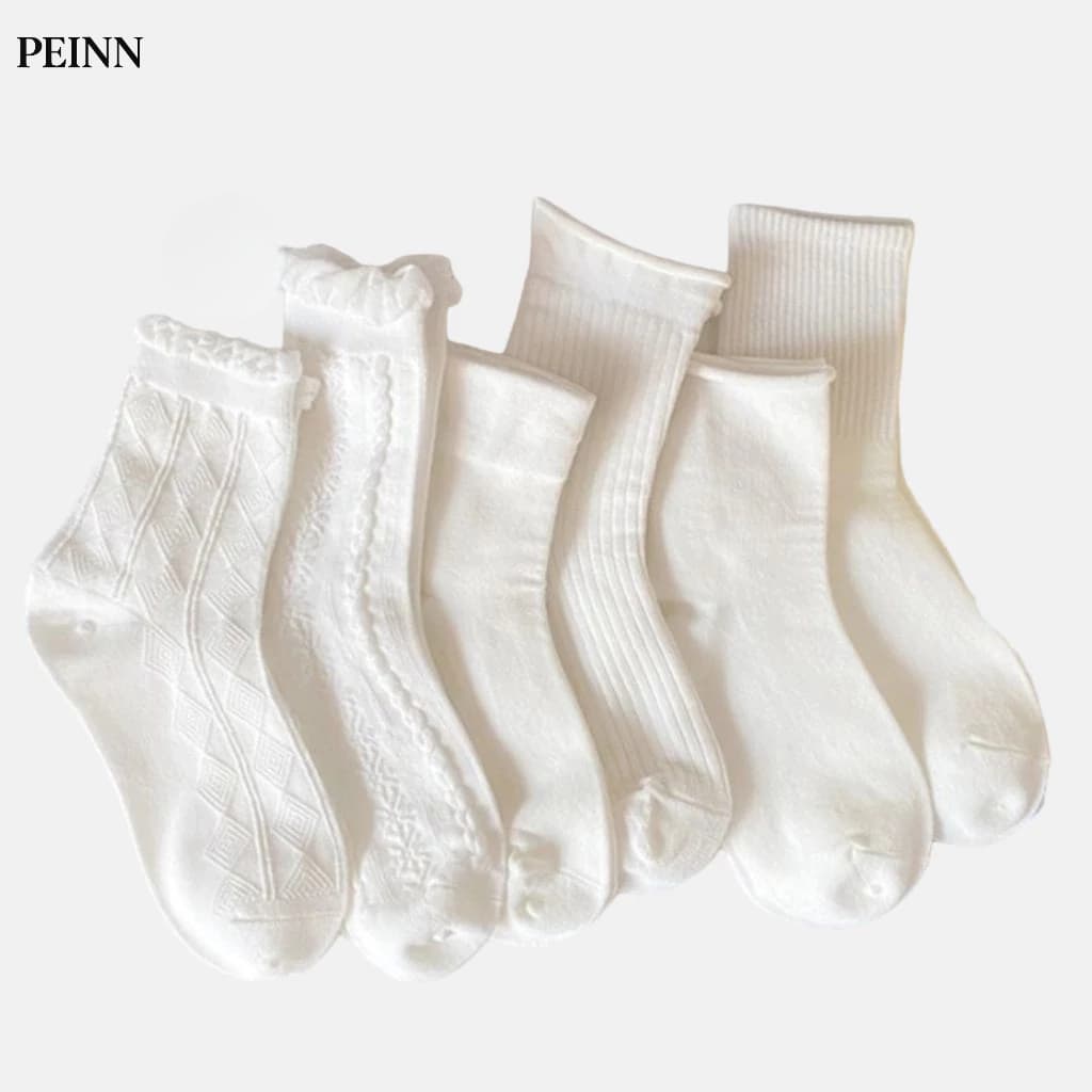 [Peinn] Tất vớ nữ BT86 cổ cao trắng vải cotton co giãn thời trang Hàn Quốc